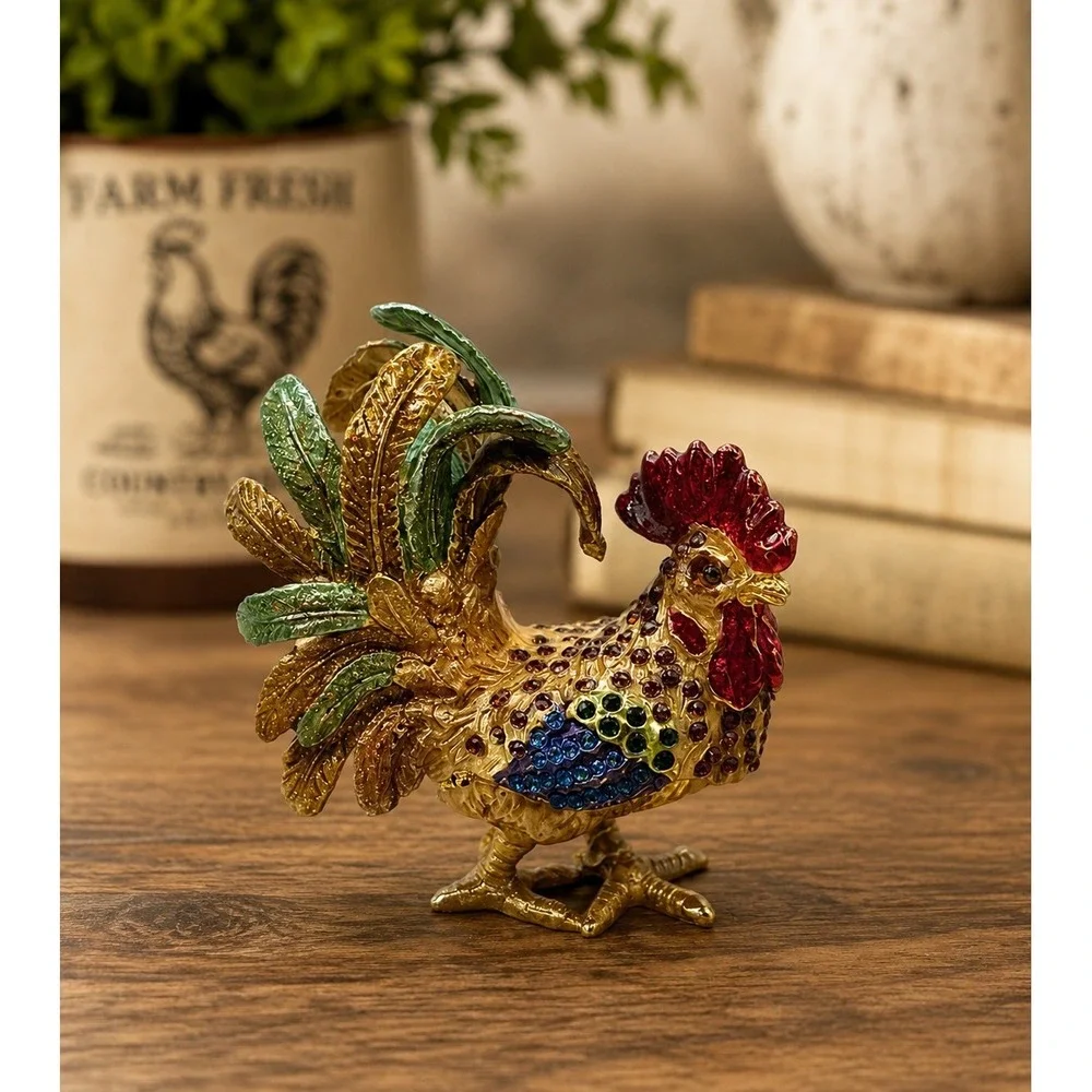Leonardo Collection Jeweled Rooster Trinket Box Rhinestone Figurine Vintage